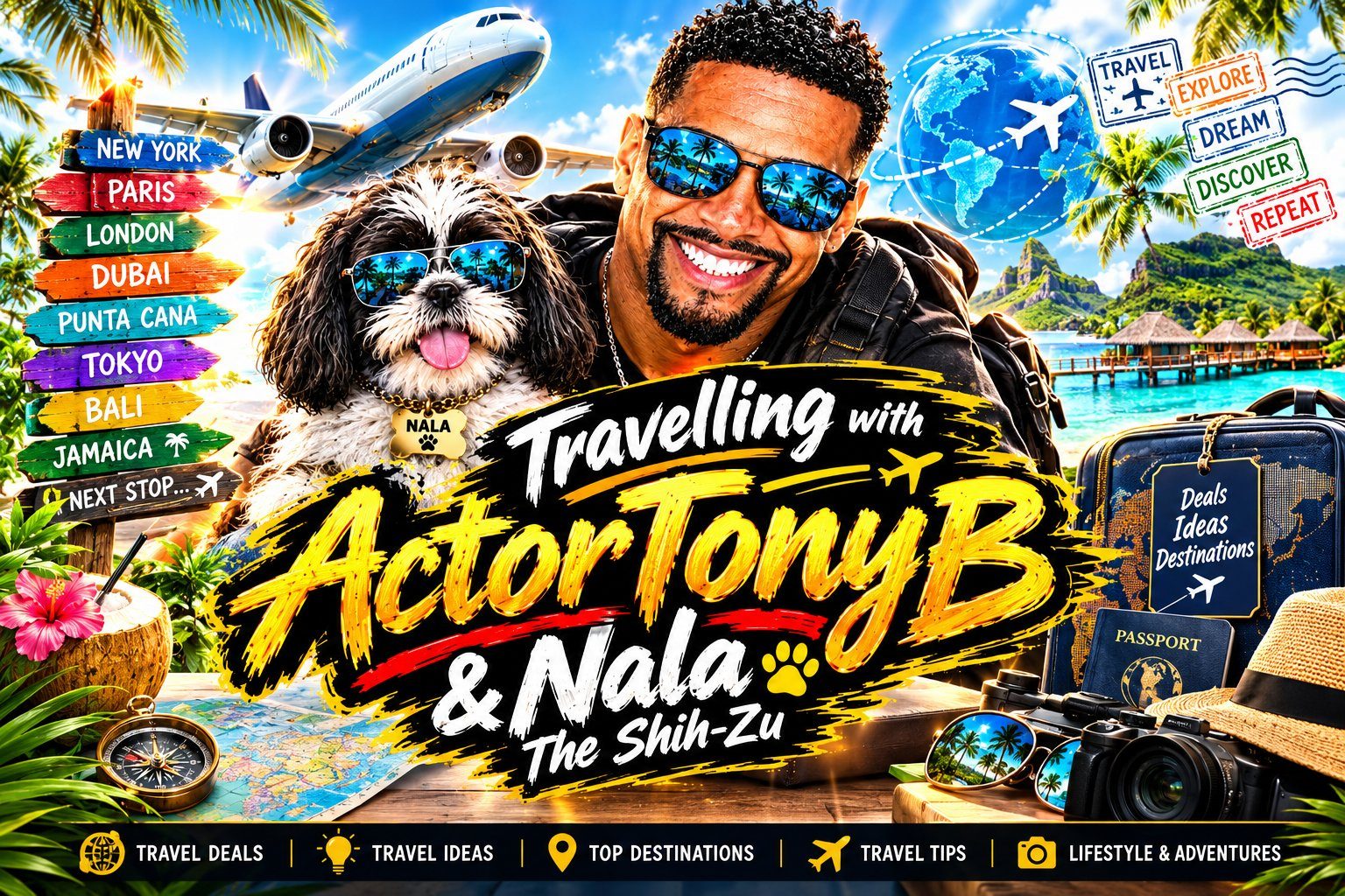 Travelling with ActorTonyB and Nala The Shih Tzu brand art