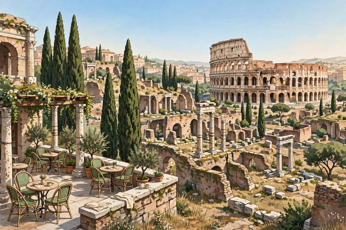 Illustration of Rome with the Colosseum
